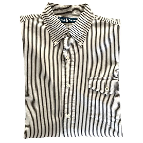 RALPH LAUREN 100% Cotton Men's Black/White Striped Shirt, Size M - Picture 6 of 10